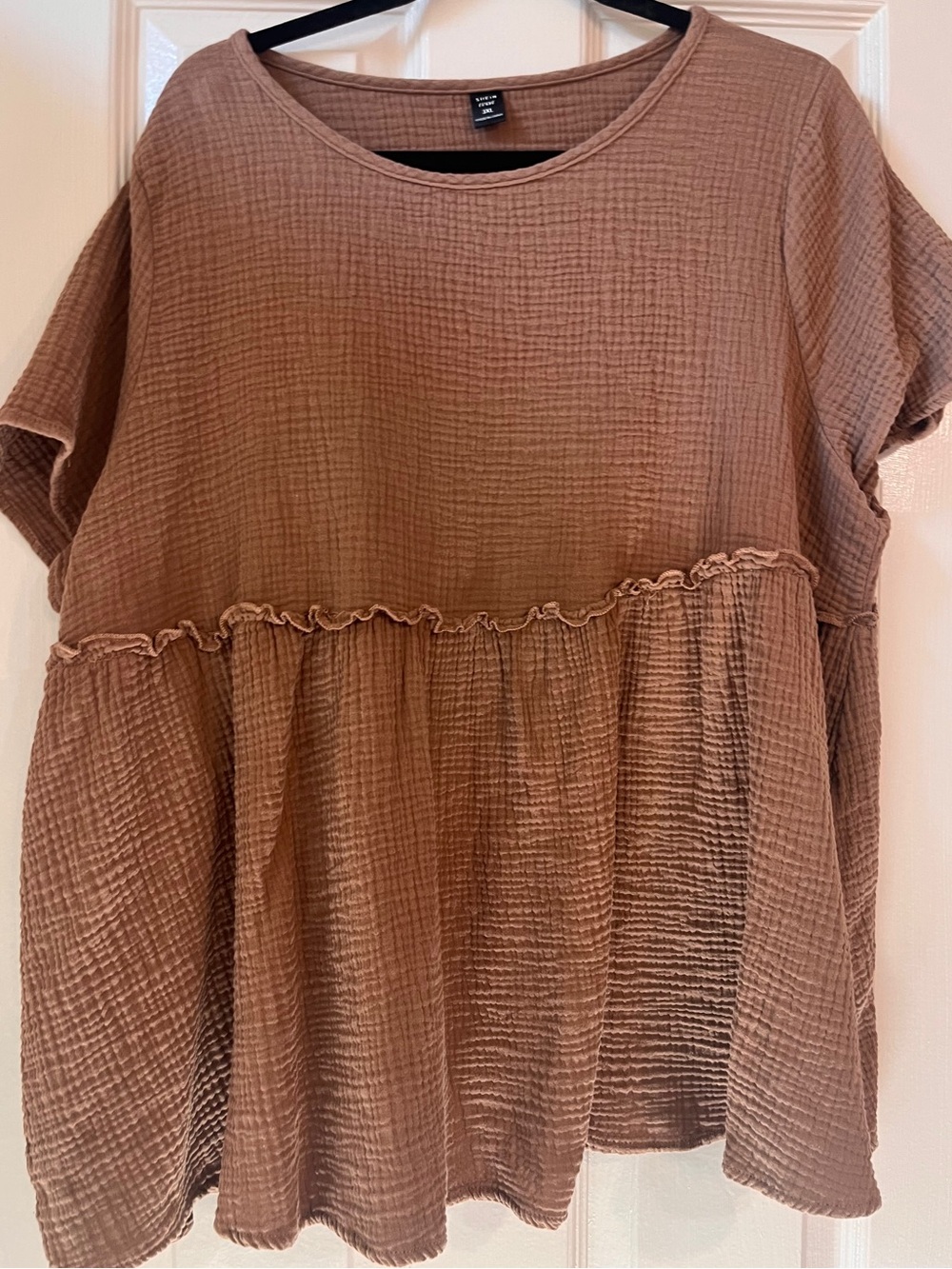 SHEIN Brown Textured Peplum Tunic Top